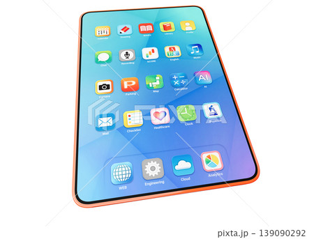 カラフルなアイコンが並ぶタブレット端末 139090292