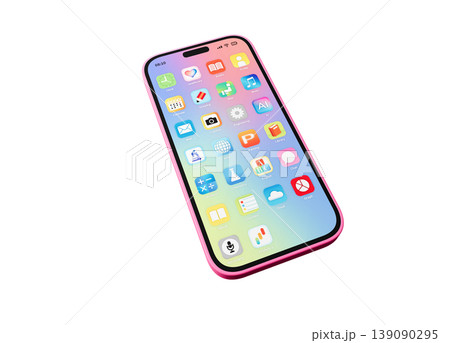 ピンクのスマートフォン、アプリ画面 ピンクのスマートフォン、アプリ画面 139090295