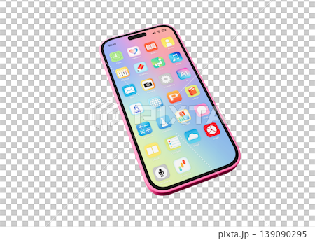 ピンクのスマートフォン、アプリ画面 ピンクのスマートフォン、アプリ画面 139090295