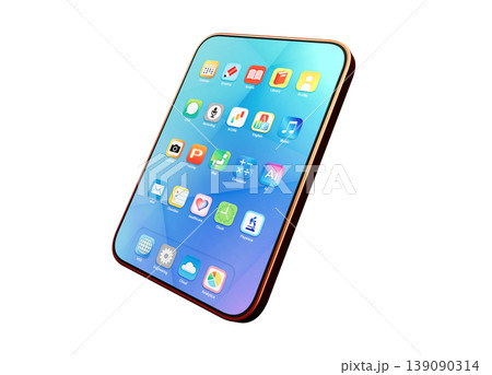 アプリアイコンが並ぶスマートフォンの画面 139090314