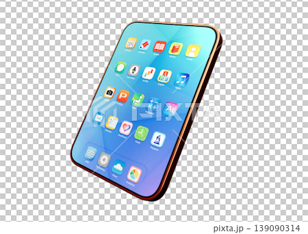 アプリアイコンが並ぶスマートフォンの画面 139090314