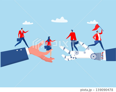 Business people walk on robot hand to progress the gap.artificial intelligence help close the skill gap to success 139090478