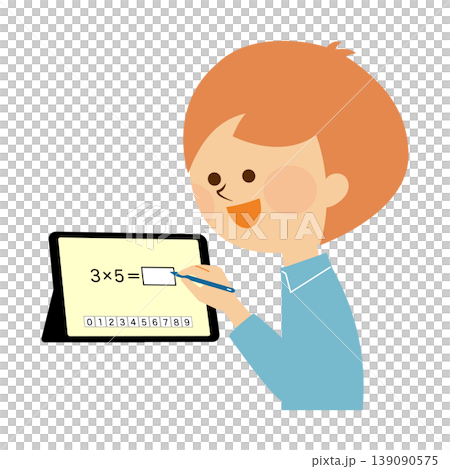 Illustration of a child studying on a tablet device Illustration of a child studying on a tablet device 139090575