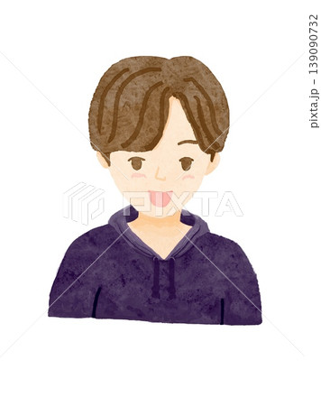 白バックに黒っぽいパーカーを着た上半身の男の子のイラスト 139090732