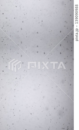 Minimalist texture of snowflakes falling against a gray sky. Winter background with soft bokeh and light snow flurry. Abstract seasonal concept of cold weather and frost. Snow vertical 139090988