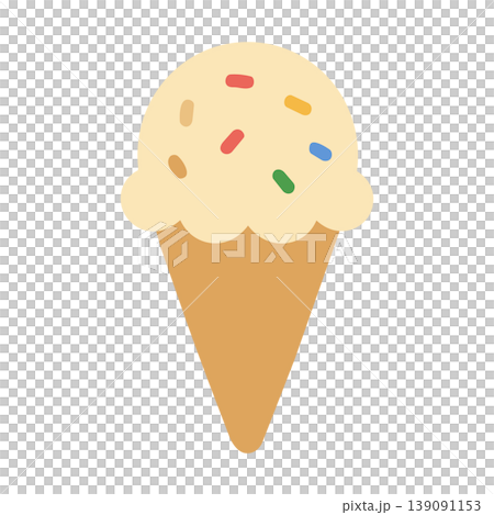 Colorful sprinkles ice cream cone icon, summer sweets, soft color scheme, flat design, kid-friendly. Colorful sprinkles ice cream cone icon, summer sweets, soft color scheme, flat design, kid-friendly. 139091153