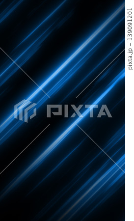 Blue diagonal neon light streaks creating a fast motion abstract technology background with glow and blur 139091201