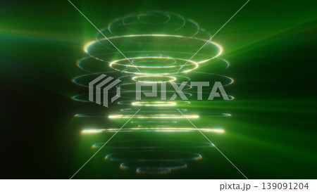 Glowing green holographic sphere made of luminous rings and light beams, futuristic abstract technology background Glowing green holographic sphere made of luminous rings and light beams, futuristic abstract technology background 139091204