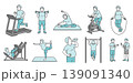 様々な運動をするぽっちゃりシニア男性の10点セットイラスト（笑顔） 139091340