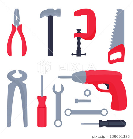 set of construction tools set of construction tools 139091386