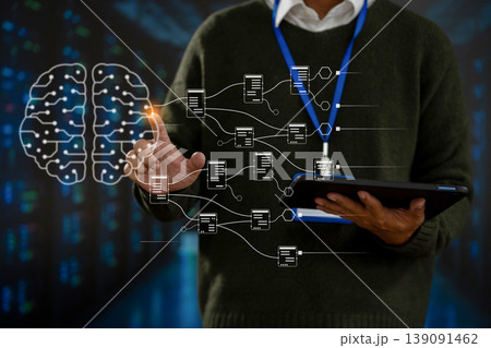 Digital transformation technology strategy, Person using laptop, tablet and smartphone with of things. transformation of ideas and the adoption. 139091462