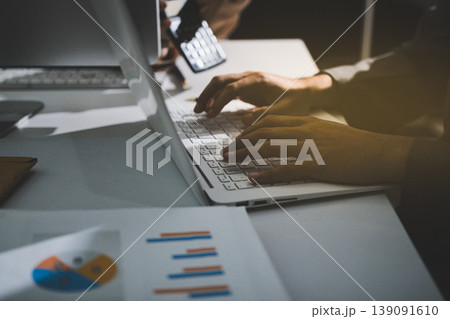 Accounting company provide finance and taxation planning for profitable cash flow, Auditor accountant working in office, analyze financial data and accounting record with calculator Accounting company provide finance and taxation planning for profitable cash flow, Auditor accountant working in office, analyze financial data and accounting record with calculator 139091610