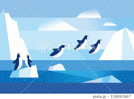 氷山で遊ぶ可愛いペンギンたちのほのぼの冬イラスト 氷山で遊ぶ可愛いペンギンたちのほのぼの冬イラスト 139091667