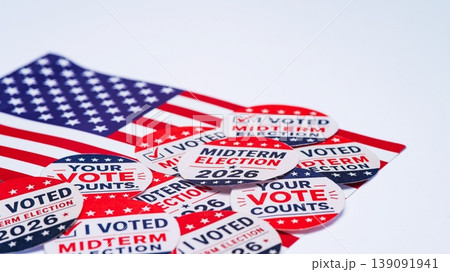 A View Of The American Flag With Midterm Elections Sticker , On A White Background 139091941