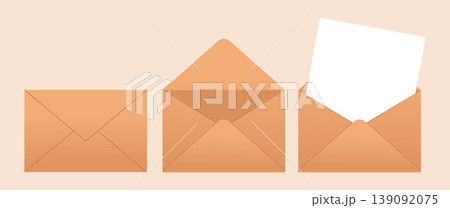 Paper envelopes. Blank envelopes, craft paper close and open envelopes flat vector illustration set. Cartoon vintage brown postal letters isolated on white Paper envelopes. Blank envelopes, craft paper close and open envelopes flat vector illustration set. Cartoon vintage brown postal letters isolated on white 139092075
