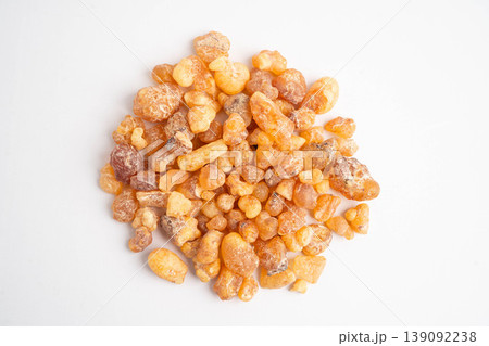 Frankincense or olibanum aromatic resin isolated on white background used in incense and perfumes. Frankincense or olibanum aromatic resin isolated on white background used in incense and perfumes. 139092238