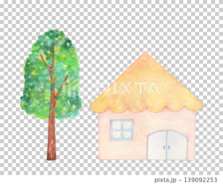 黄色い屋根の家と木 手描き 水彩 黄色い屋根の家と木 手描き 水彩 139092253