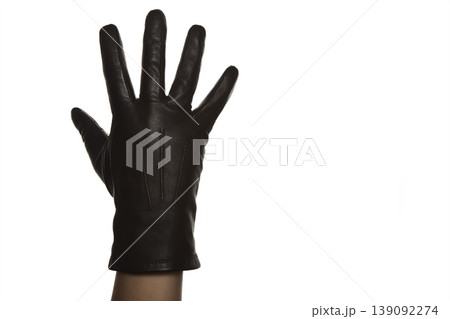 Close Up of Female Hand in Leather Glove Studio Shot. Close Up of Female Hand in Leather Glove Studio Shot. 139092274