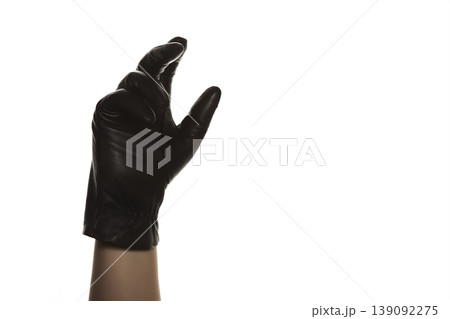 Close Up of Female Hand in Leather Glove Studio Shot. Close Up of Female Hand in Leather Glove Studio Shot. 139092275