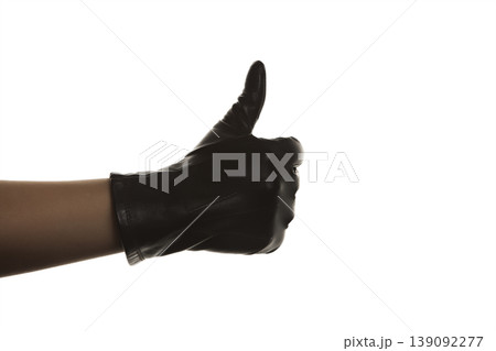 Close Up of Female Hand in Leather Glove Studio Shot. Close Up of Female Hand in Leather Glove Studio Shot. 139092277