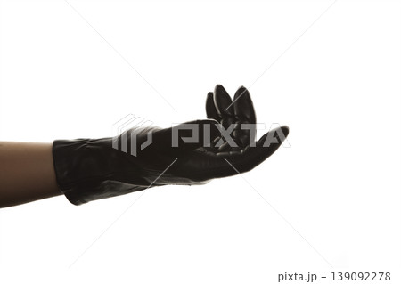Close Up of Female Hand in Leather Glove Studio Shot. Close Up of Female Hand in Leather Glove Studio Shot. 139092278