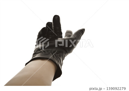 Close Up of Female Hand in Leather Glove Studio Shot. Close Up of Female Hand in Leather Glove Studio Shot. 139092279