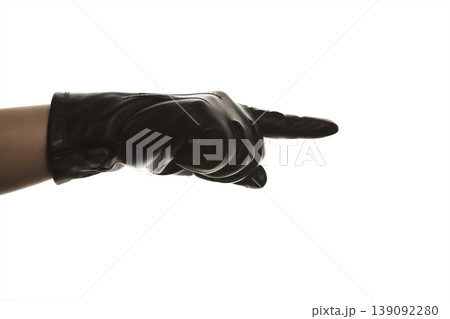 Close Up of Female Hand in Leather Glove Studio Shot. Close Up of Female Hand in Leather Glove Studio Shot. 139092280
