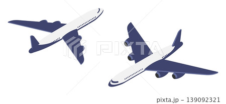 Isometric passenger airliner with jet engines. 3D cartoon vector isolated on white background Isometric passenger airliner with jet engines. 3D cartoon vector isolated on white background 139092321