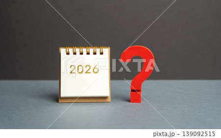Notes with numbers 2026 year and a question mark next to it. Symbolizing plans, uncertainty Notes with numbers 2026 year and a question mark next to it. Symbolizing plans, uncertainty 139092515