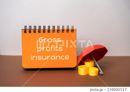 Gross profit insurance concept. Business interruption coverage protecting company income, financial security, risk management, and continuity during unexpected losses or disruptions. Gross profit insurance concept. Business interruption coverage protecting company income, financial security, risk management, and continuity during unexpected losses or disruptions. 139092517