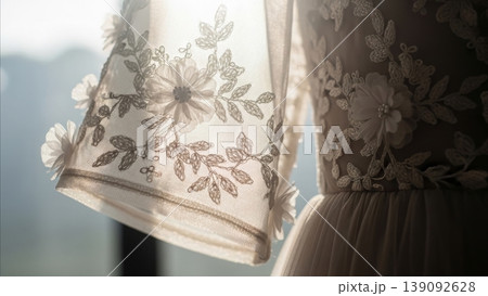 Wedding - Elegant Bridal Gown Sleeve With Delicate Floral Embroidery and 3D Applique on Sheer Tulle Fabric Wedding - Elegant Bridal Gown Sleeve With Delicate Floral Embroidery and 3D Applique on Sheer Tulle Fabric 139092628