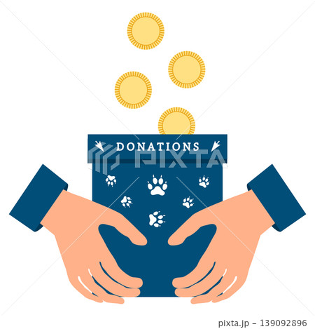 Donation box with coins and hands holding container. Concept of charity and giving. White background 139092896