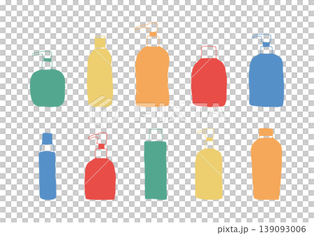 ラベルが貼られていないシンプルでカラフルな容器の手描きイラストセット ラベルが貼られていないシンプルでカラフルな容器の手描きイラストセット 139093006
