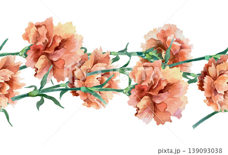 Red carnations seamless border. Hand drawn vector watercolor illustration of the flower for card design for Mothers Day, Victory and Remembrance Day. Suitable for large banners and posters. 139093038