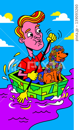 Man and Dog in a Boat 139093260