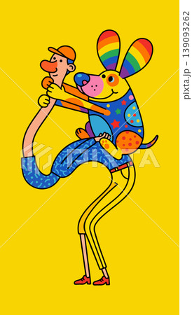 Man Carrying Colorful Dog Man Carrying Colorful Dog 139093262
