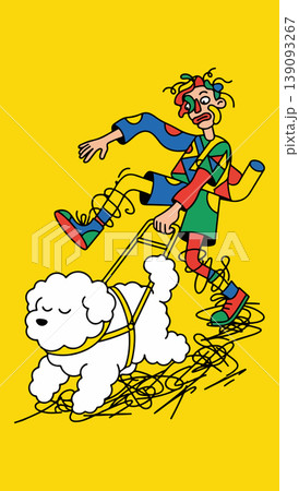 Cartoon Man Walking a Dog Cartoon Man Walking a Dog 139093267