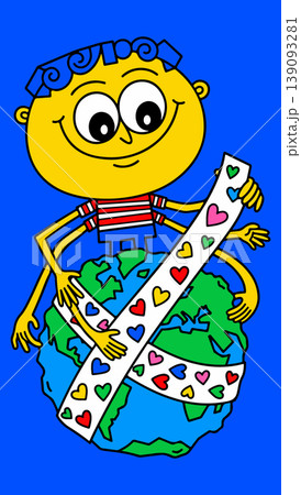 Cartoon Character Hugging the World with Heart Banner Cartoon Character Hugging the World with Heart Banner 139093281