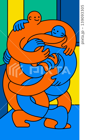 Intertwined Figures in Orange and Blue 139093305