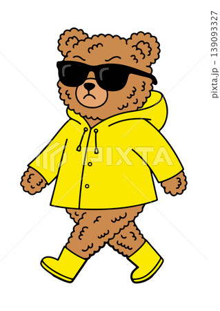Bear in Yellow Raincoat and Sunglasses 139093327