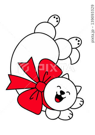 Cartoon Cat with Red Bow 139093329