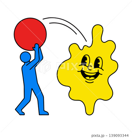 Blue Figure Tossing Red Ball to Smiling Yellow Blob Blue Figure Tossing Red Ball to Smiling Yellow Blob 139093344
