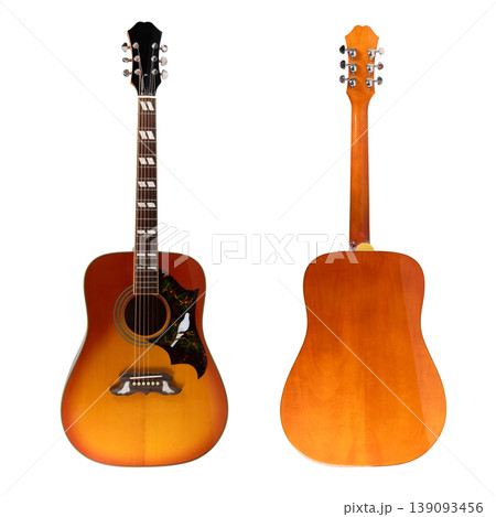 Acoustic Guitar Front and Back Isolated on White Background 139093456