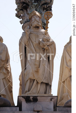 St. Nicholas, statue on the St. Mary pillar in front of Saint James church in Ljubljana, Slovenia St. Nicholas, statue on the St. Mary pillar in front of Saint James church in Ljubljana, Slovenia 139094047