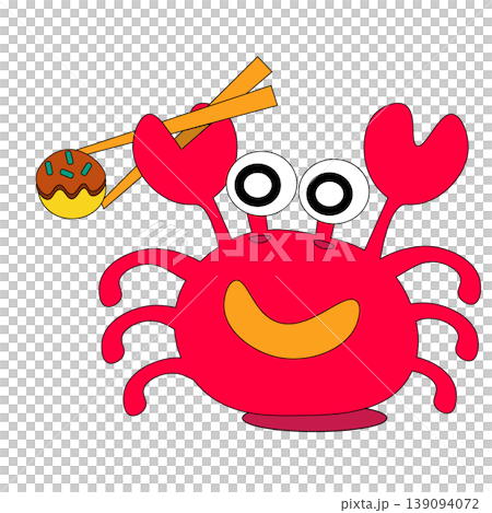 大阪グルメのたこ焼きを食べるカニのキャラクターイラスト 大阪グルメのたこ焼きを食べるカニのキャラクターイラスト 139094072