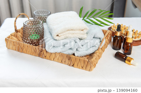 Spa and wellness elements creating a relaxing atmosphere Spa and wellness elements creating a relaxing atmosphere 139094160