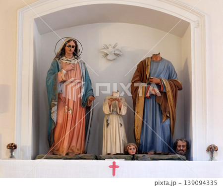 Holy Family, figures were ravaged on January 13th,1992, by the Serbian-Montenegrin invaders having previously burnt down Cilipi, church of St. Nicholas in Cilipi Holy Family, figures were ravaged on January 13th,1992, by the Serbian-Montenegrin invaders having previously burnt down Cilipi, church of St. Nicholas in Cilipi 139094335
