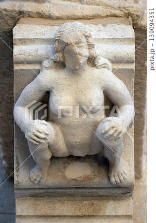 The sculpture, decoration on the St Mark s Church in the historic city Korcula at the island Korcula in Croatia The sculpture, decoration on the St Mark s Church in the historic city Korcula at the island Korcula in Croatia 139094351