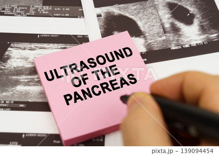 On the ultrasound pictures there are stickers that say - Ultrasound of the pancreas 139094454
