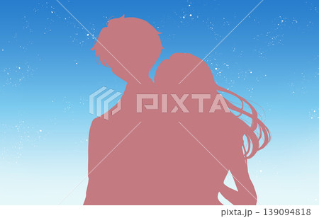 外出する男女 春イメージ 青空 シルエット 外出する男女 春イメージ 青空 シルエット 139094818